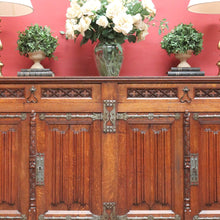 Load image into Gallery viewer, x SOLD Antique French Oak Gothic Sideboard with Quatrefoil and Linenfold Carving. B12708
