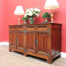 Load image into Gallery viewer, x SOLD Antique French Oak Gothic Sideboard with Quatrefoil and Linenfold Carving. B12708
