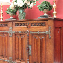 Load image into Gallery viewer, x SOLD Antique French Oak Gothic Sideboard with Quatrefoil and Linenfold Carving. B12708
