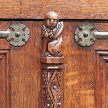 Load image into Gallery viewer, x SOLD Antique French Oak Gothic Sideboard with Quatrefoil and Linenfold Carving. B12708
