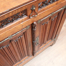 Load image into Gallery viewer, x SOLD Antique French Oak Gothic Sideboard with Quatrefoil and Linenfold Carving. B12708

