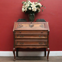 Load image into Gallery viewer, Antique French Oak Writing Bureau with Fitted Interior &amp; Scroll Feet. 2 Drawers. B12308
