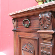 Load image into Gallery viewer, Antique French Walnut Breakfront Sideboard with Marble Top and Carved Detail. B12252
