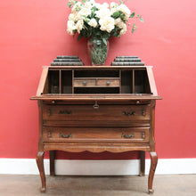 Load image into Gallery viewer, Antique French Oak Writing Bureau with Fitted Interior &amp; Scroll Feet. 2 Drawers. B12308
