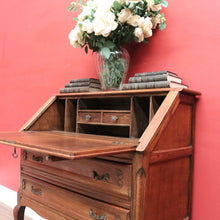 Load image into Gallery viewer, Antique French Oak Writing Bureau with Fitted Interior &amp; Scroll Feet. 2 Drawers. B12308
