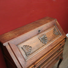 Load image into Gallery viewer, Antique French Oak Writing Bureau with Fitted Interior &amp; Scroll Feet. 2 Drawers. B12308

