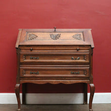 Load image into Gallery viewer, Antique French Oak Writing Bureau with Fitted Interior &amp; Scroll Feet. 2 Drawers. B12308

