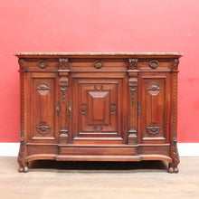 Load image into Gallery viewer, Antique French Walnut Breakfront Sideboard with Marble Top and Carved Detail. B12252
