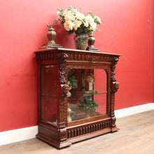 Load image into Gallery viewer, x SOLD Antique French Oak Gothic Display Cabinet with Bevelled Glass and Carved Detail. B12735
