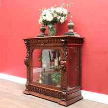 Load image into Gallery viewer, x SOLD Antique French Oak Gothic Display Cabinet with Bevelled Glass and Carved Detail. B12735
