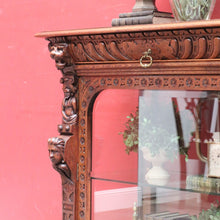Load image into Gallery viewer, x SOLD Antique French Oak Gothic Display Cabinet with Bevelled Glass and Carved Detail. B12735
