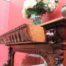 Load image into Gallery viewer, x SOLD Antique French Oak Gothic Display Cabinet with Bevelled Glass and Carved Detail. B12735
