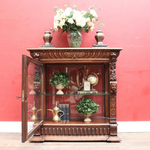 Load image into Gallery viewer, x SOLD Antique French Oak Gothic Display Cabinet with Bevelled Glass and Carved Detail. B12735
