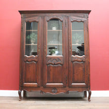 Load image into Gallery viewer, x SOLD Antique French Oak Bookcase – Carved Doors, Glass Panels, Keys, Adjustable Shelves. B12512
