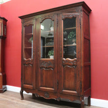 Load image into Gallery viewer, x SOLD Antique French Oak Bookcase – Carved Doors, Glass Panels, Keys, Adjustable Shelves. B12512
