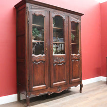 Load image into Gallery viewer, x SOLD Antique French Oak Bookcase – Carved Doors, Glass Panels, Keys, Adjustable Shelves. B12512
