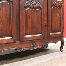 Load image into Gallery viewer, x SOLD Antique French Oak Bookcase – Carved Doors, Glass Panels, Keys, Adjustable Shelves. B12512
