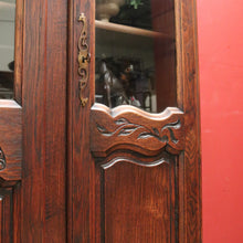 Load image into Gallery viewer, x SOLD Antique French Oak Bookcase – Carved Doors, Glass Panels, Keys, Adjustable Shelves. B12512
