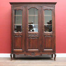 Load image into Gallery viewer, x SOLD Antique French Oak Bookcase – Carved Doors, Glass Panels, Keys, Adjustable Shelves. B12512
