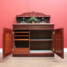 Load image into Gallery viewer, Antique English Mahogany Chiffonier – Fretwork Back, Hidden Drawer, Key Included. B12506
