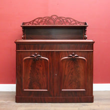 Load image into Gallery viewer, Antique English Mahogany Chiffonier – Fretwork Back, Hidden Drawer, Key Included. B12506
