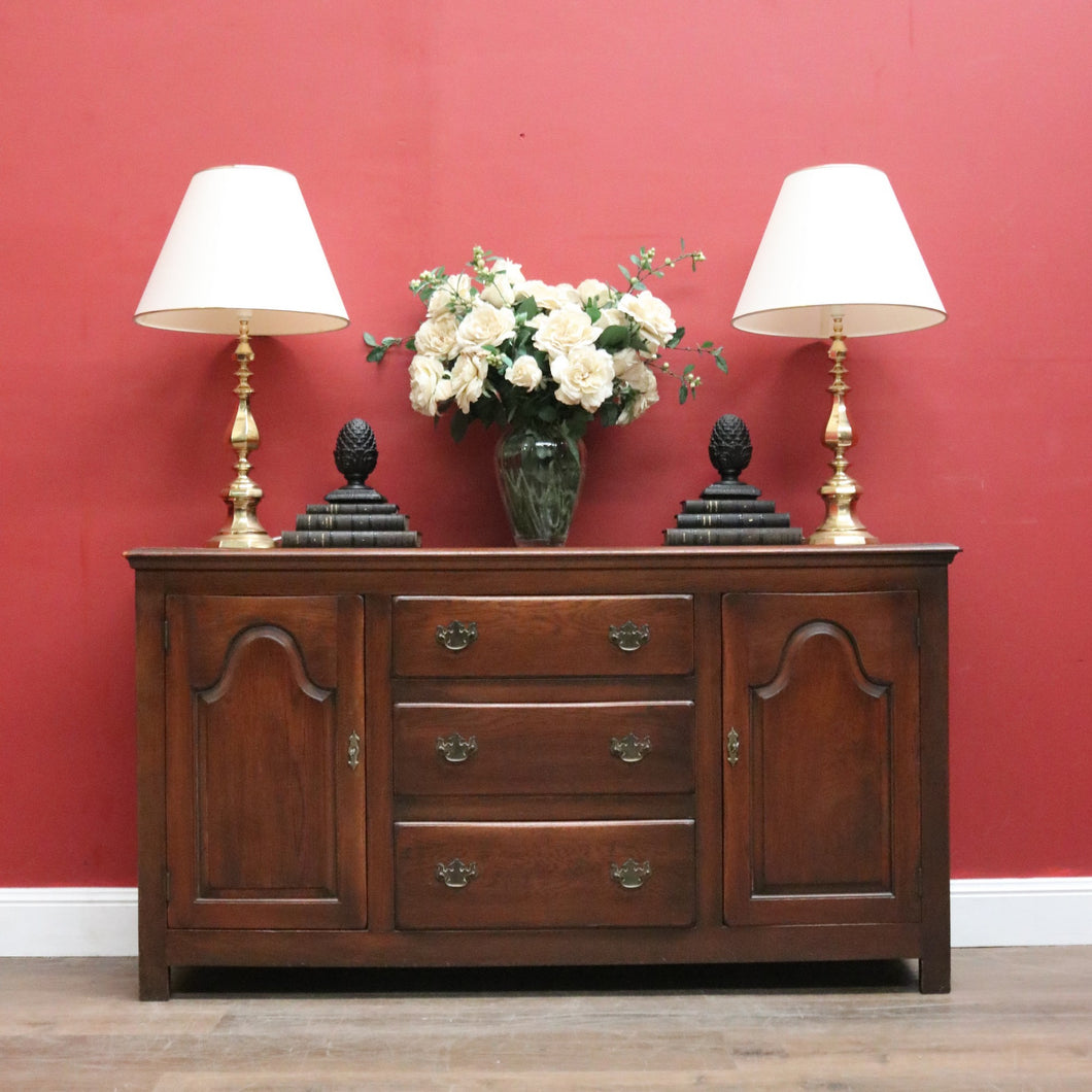 Vintage Australian Cedar Sideboard – 3 Drawers, 2 Cupboards, Brass Handles. B12502