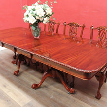 Load image into Gallery viewer, x SOLD Vintage English Mahogany Dining Table with Two Leaves and Lion’s Paw Feet. B12872
