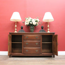 Load image into Gallery viewer, Vintage Australian Cedar Sideboard – 3 Drawers, 2 Cupboards, Brass Handles. B12502
