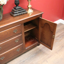 Load image into Gallery viewer, Vintage Australian Cedar Sideboard – 3 Drawers, 2 Cupboards, Brass Handles. B12502
