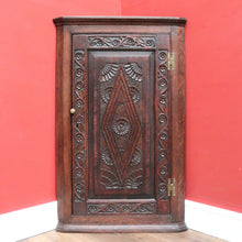 Load image into Gallery viewer, Antique French Brittany Oak Corner Cabinet – Wall Hanging, Carved, Brass Fittings. B12503
