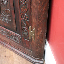 Load image into Gallery viewer, Antique French Brittany Oak Corner Cabinet – Wall Hanging, Carved, Brass Fittings. B12503
