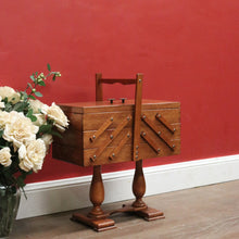 Load image into Gallery viewer, Vintage French Oak Sewing Box – Scissor-Action 3-Tier, 6-Drawer Design with Twin Pedestal Base &amp; Stretcher. B12294
