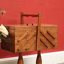 Load image into Gallery viewer, Vintage French Oak Sewing Box – Scissor-Action 3-Tier, 6-Drawer Design with Twin Pedestal Base &amp; Stretcher. B12294
