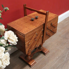 Load image into Gallery viewer, Vintage French Oak Sewing Box – Scissor-Action 3-Tier, 6-Drawer Design with Twin Pedestal Base &amp; Stretcher. B12294
