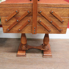 Load image into Gallery viewer, Vintage French Oak Sewing Box – Scissor-Action 3-Tier, 6-Drawer Design with Twin Pedestal Base &amp; Stretcher. B12294
