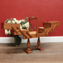 Load image into Gallery viewer, Vintage French Oak Sewing Box – Scissor-Action 3-Tier, 6-Drawer Design with Twin Pedestal Base &amp; Stretcher. B12294
