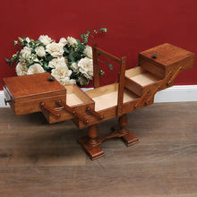 Load image into Gallery viewer, Vintage French Oak Sewing Box – Scissor-Action 3-Tier, 6-Drawer Design with Twin Pedestal Base &amp; Stretcher. B12294
