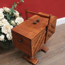 Load image into Gallery viewer, Vintage French Oak Sewing Box – Scissor-Action 3-Tier, 6-Drawer Design with Twin Pedestal Base &amp; Stretcher. B12294
