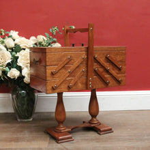Load image into Gallery viewer, Vintage French Oak Sewing Box – Scissor-Action 3-Tier, 6-Drawer Design with Twin Pedestal Base &amp; Stretcher. B12294
