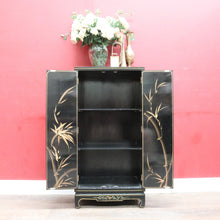 Load image into Gallery viewer, x SOLD Oriental Inspired Black Lacquer Chinoiserie Cabinet with Hand Painted Scenes. B12751
