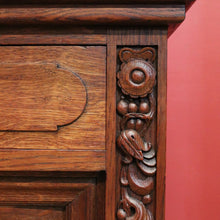 Load image into Gallery viewer, Antique French Oak Sideboard – Marquetry Inlay, Carved Floral Front, Brass Pulls. B12299
