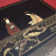 Load image into Gallery viewer, x SOLD Oriental Inspired Black Lacquer Chinoiserie Cabinet with Hand Painted Scenes. B12751
