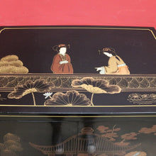 Load image into Gallery viewer, x SOLD Oriental Inspired Black Lacquer Chinoiserie Cabinet with Hand Painted Scenes. B12751
