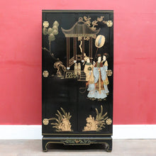 Load image into Gallery viewer, x SOLD Oriental Inspired Black Lacquer Chinoiserie Cabinet with Hand Painted Scenes. B12751

