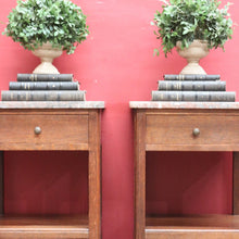 Load image into Gallery viewer, x SOLD Pair French Oak and Marble Bedside Cabinets with Drawers and Cupboard. B12818
