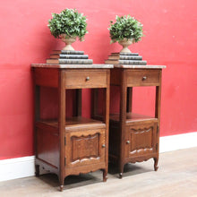 Load image into Gallery viewer, x SOLD Pair French Oak and Marble Bedside Cabinets with Drawers and Cupboard. B12818
