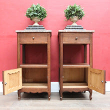 Load image into Gallery viewer, x SOLD Pair French Oak and Marble Bedside Cabinets with Drawers and Cupboard. B12818
