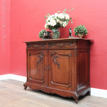 Load image into Gallery viewer, Antique French Walnut Sideboard with Cast Brass Handles and Carved Detail. B12731
