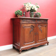 Load image into Gallery viewer, Antique French Walnut Sideboard with Cast Brass Handles and Carved Detail. B12731
