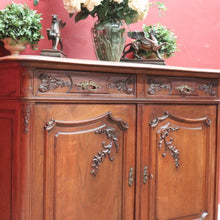 Load image into Gallery viewer, Antique French Walnut Sideboard with Cast Brass Handles and Carved Detail. B12731
